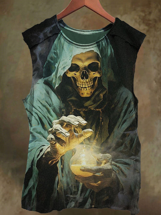 Unisex Wizard Skull Print Casual Cotton Tank Top