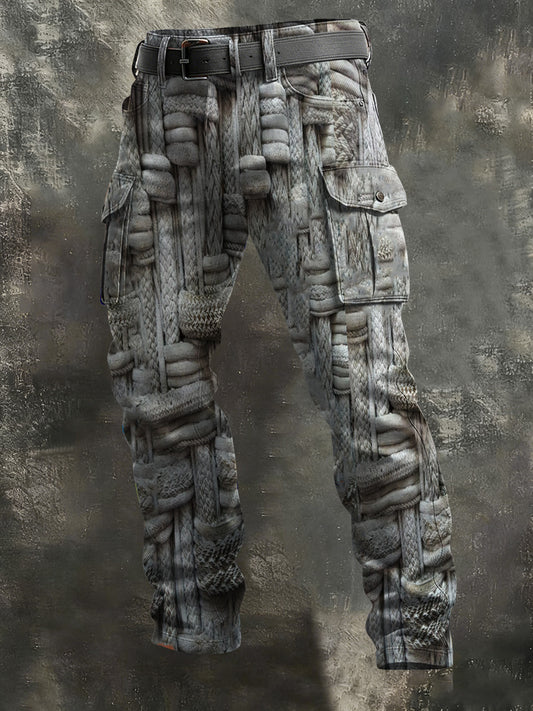 Men's Vintage Rope Textured Abstract Print Casual Pants