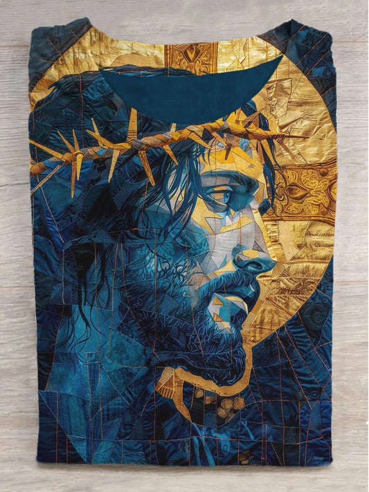 Golden Light God Jesus Print Round Neck Short Sleeve T-Shirt