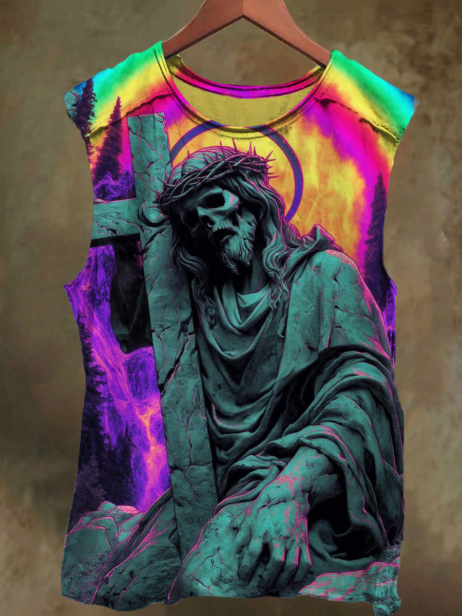 Unisex Cross Jesus Skull Print Casual Cotton Tank Top