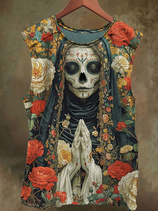 Unisex Skull Ethnic African Print Casual Cotton Tank Top