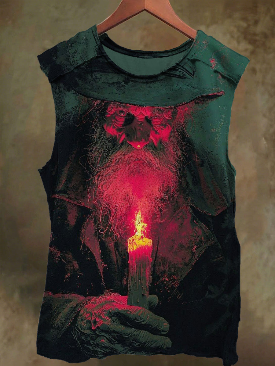 Unisex Wizard Candle Flame Print Casual Cotton Tank Top