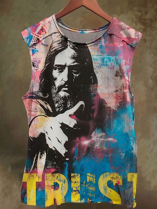Unisex Christ Jesus Graffiti Print Casual Cotton Tank Top