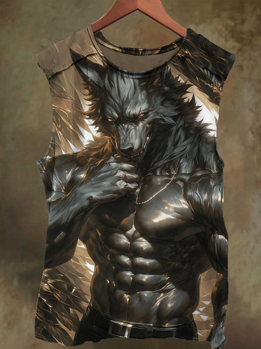 Unisex Muscle Wolf Orc Print Casual Cotton Tank Top