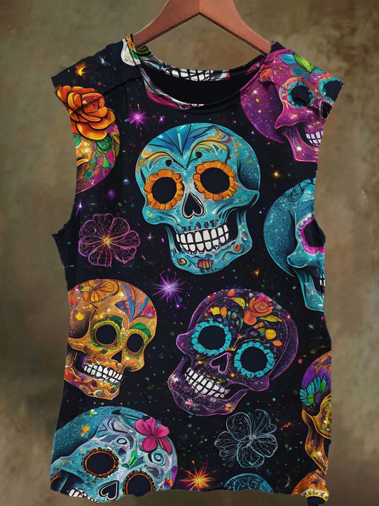 Unisex Ethnic Skull Graffiti Print Casual Cotton Tank Top