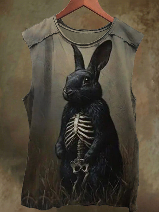 Unisex Dark Bunny Skeleton Print Casual Cotton Tank Top