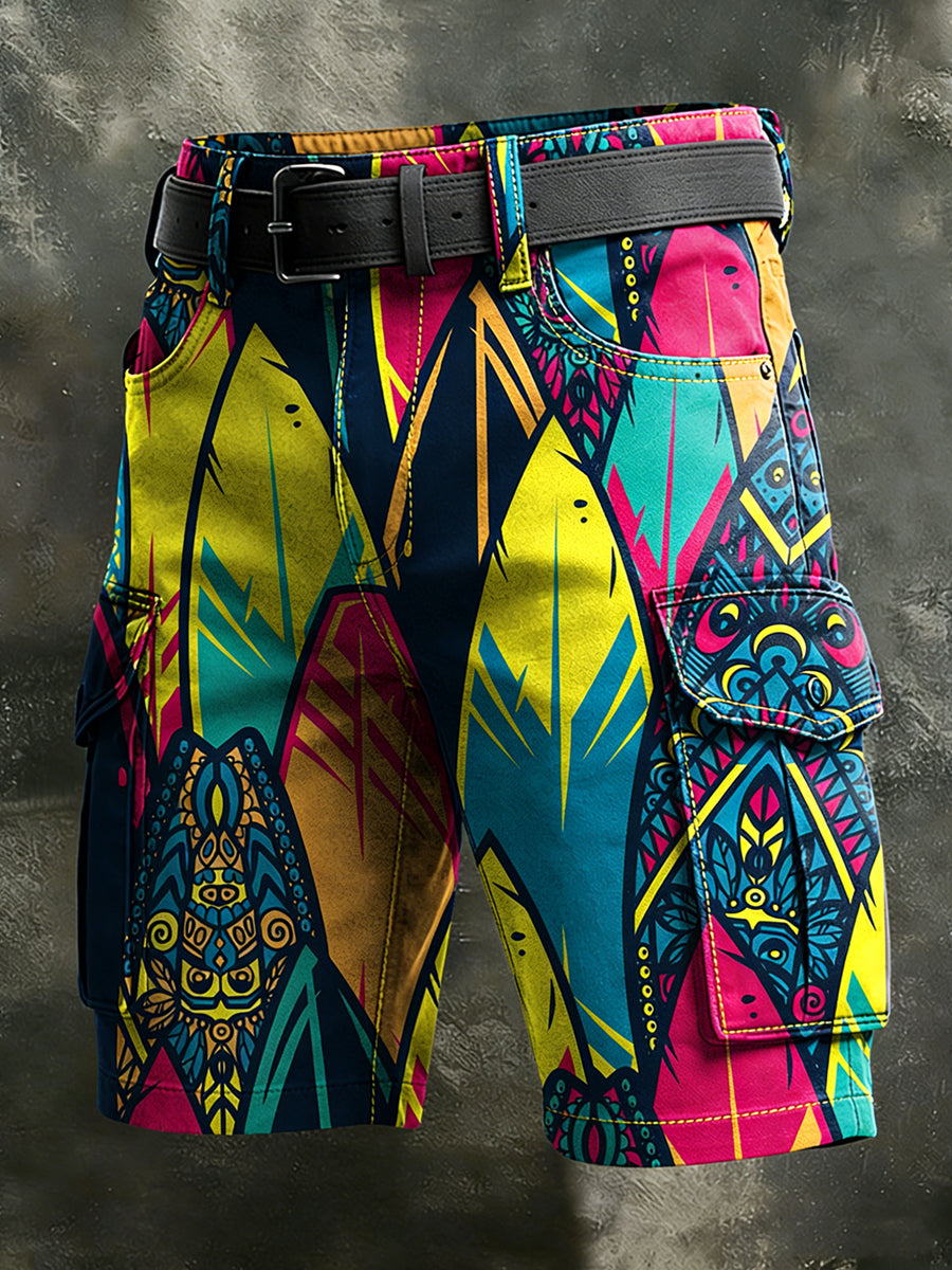 Men's Retro Vacation Business Art Print Casual Shorts