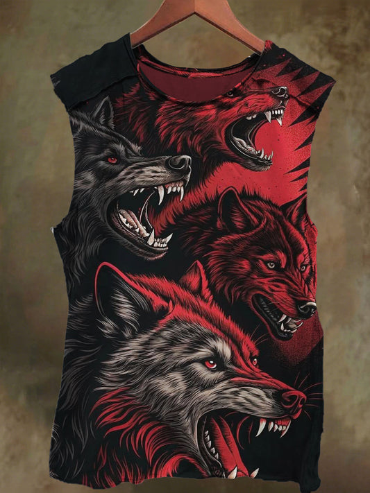Unisex Wild Wolf Print Casual Cotton Tank Top