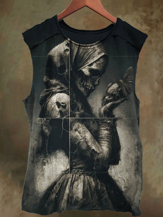 Unisex Skeleton Girl Print Casual Cotton Tank Top