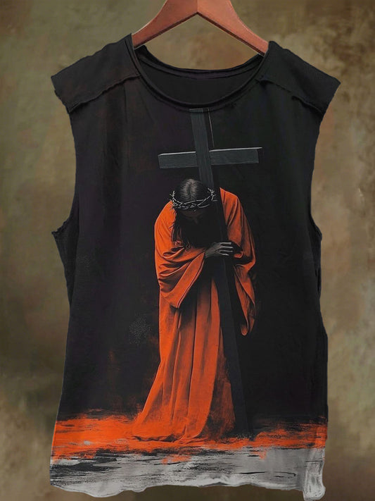 Unisex Cross Jesus Prayer Print Casual Cotton Tank Top