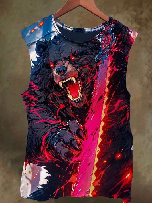 Unisex Black Bear Blade Print Casual Cotton Tank Top
