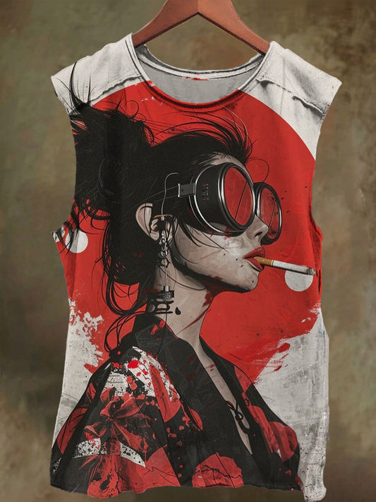 Unisex Teenage Smoking Graffiti Print Casual Cotton Tank Top