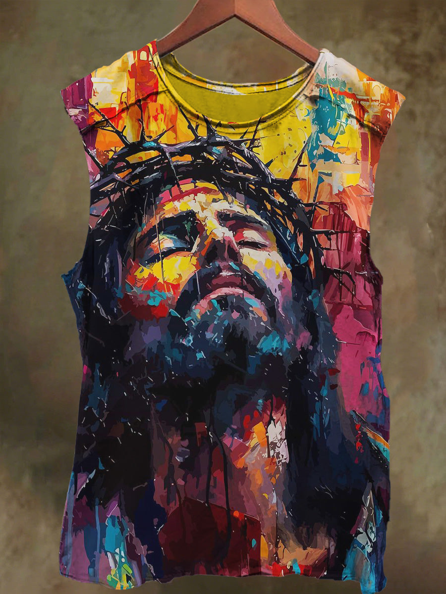 Unisex Oil Painting Jesus Faith Print Casual Cotton Tank Top