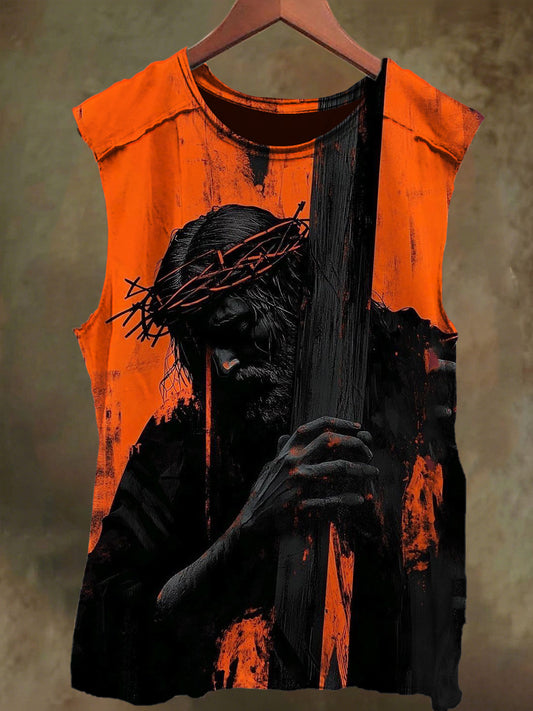 Unisex Cross-Printed Jesus Casual Cotton Tank Top