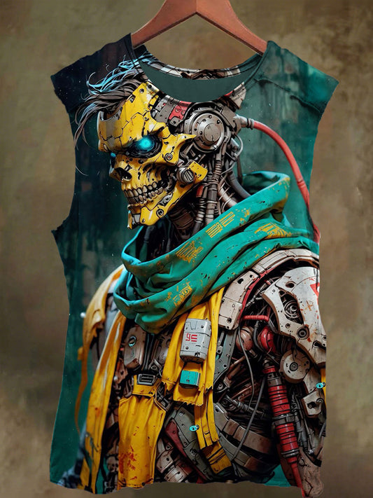 Unisex Mechanical Skull Print Casual Cotton Tank Top