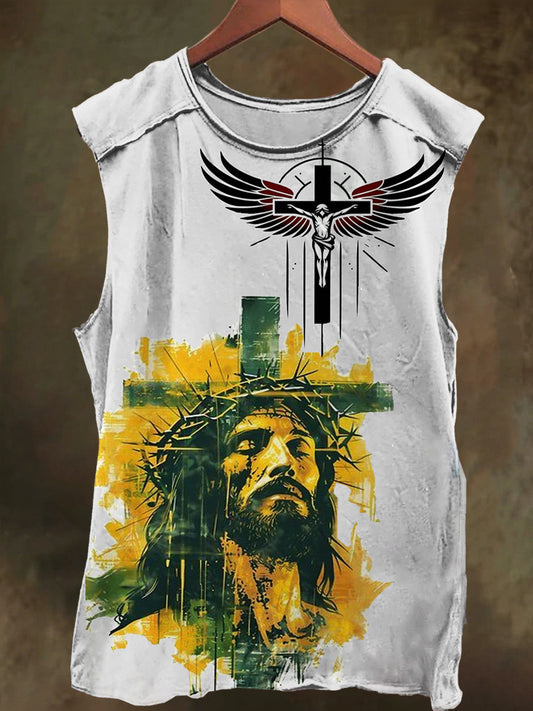 Unisex Jesus Wings Print Casual Cotton Tank Top