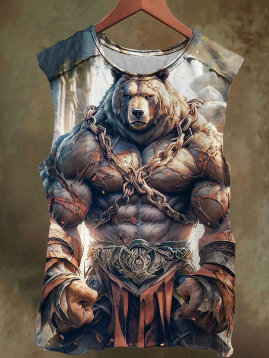 Unisex Muscular Bear Beast Print Casual Cotton Tank Top