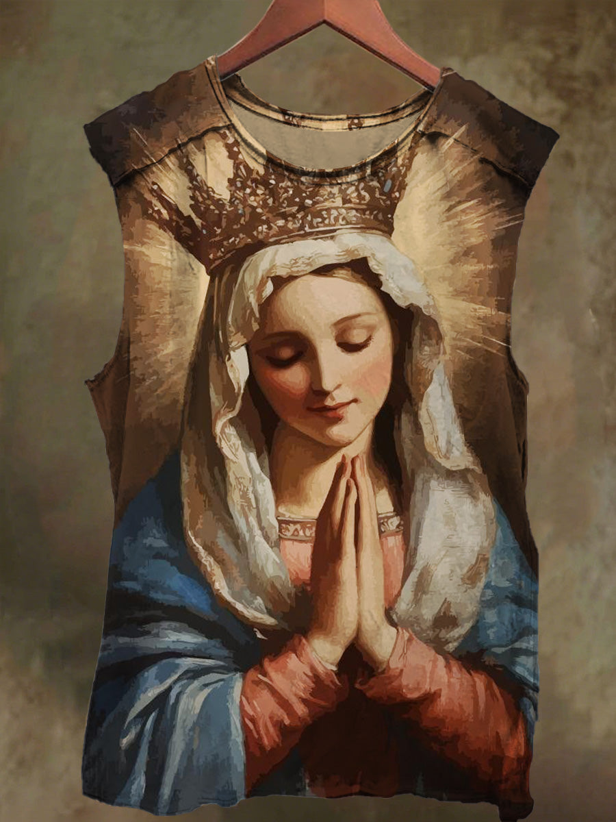 Unisex Virgin Mary Print Casual Cotton Tank Top