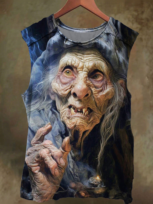Unisex Witch Print Casual Cotton Tank Top