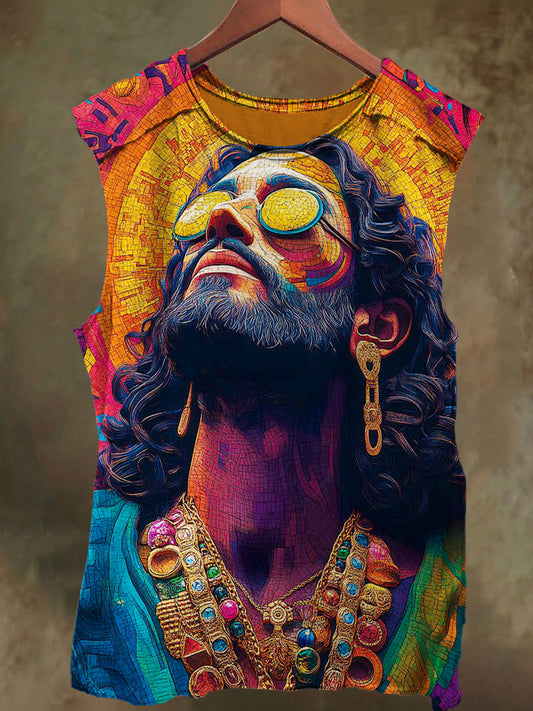 Unisex Rock ‘n’ Roll Jesus Graffiti Print Casual Cotton Tank Top