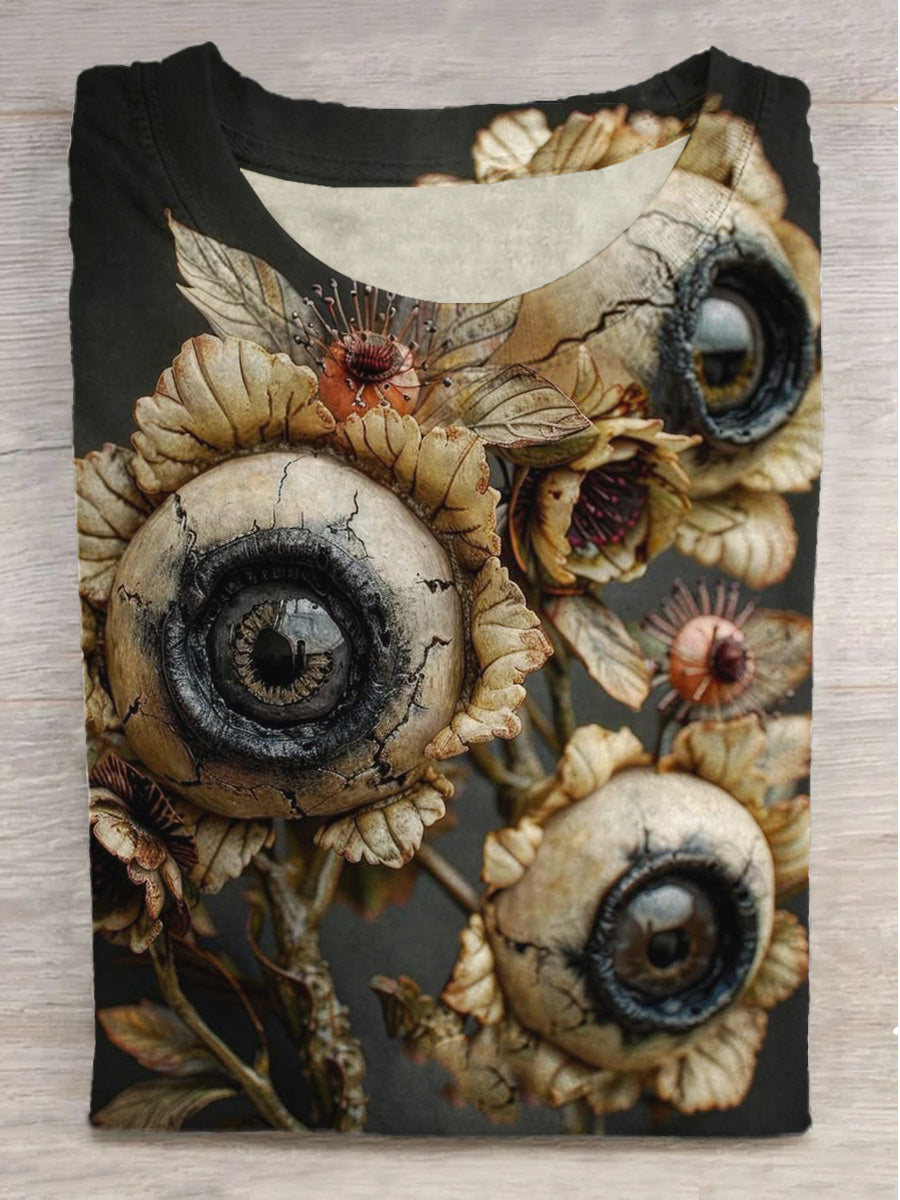 Devil's Eye Flower Print Crew Neck Short Sleeve T-Shirt