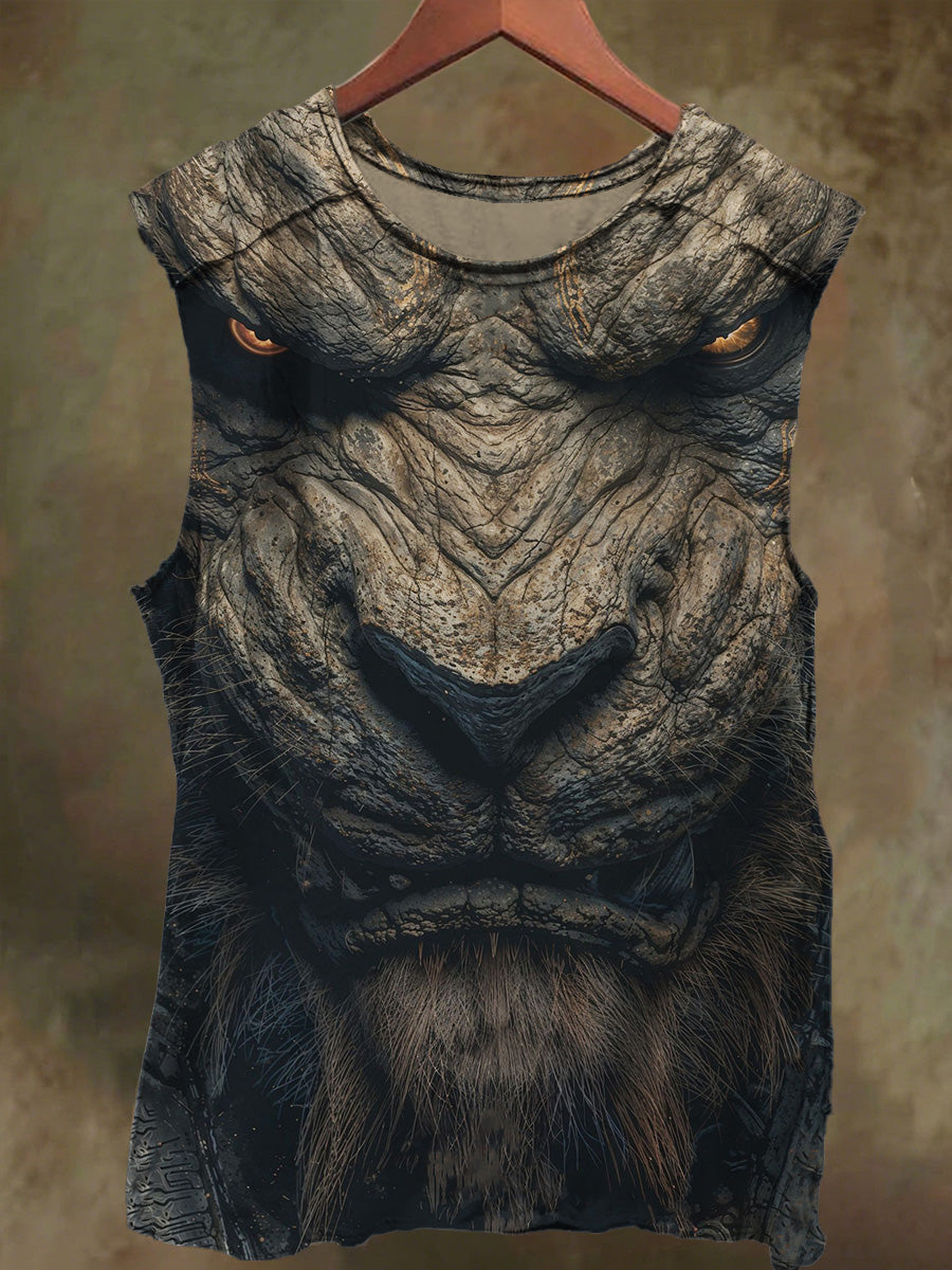 Unisex Lion Print Casual Cotton Tank Top