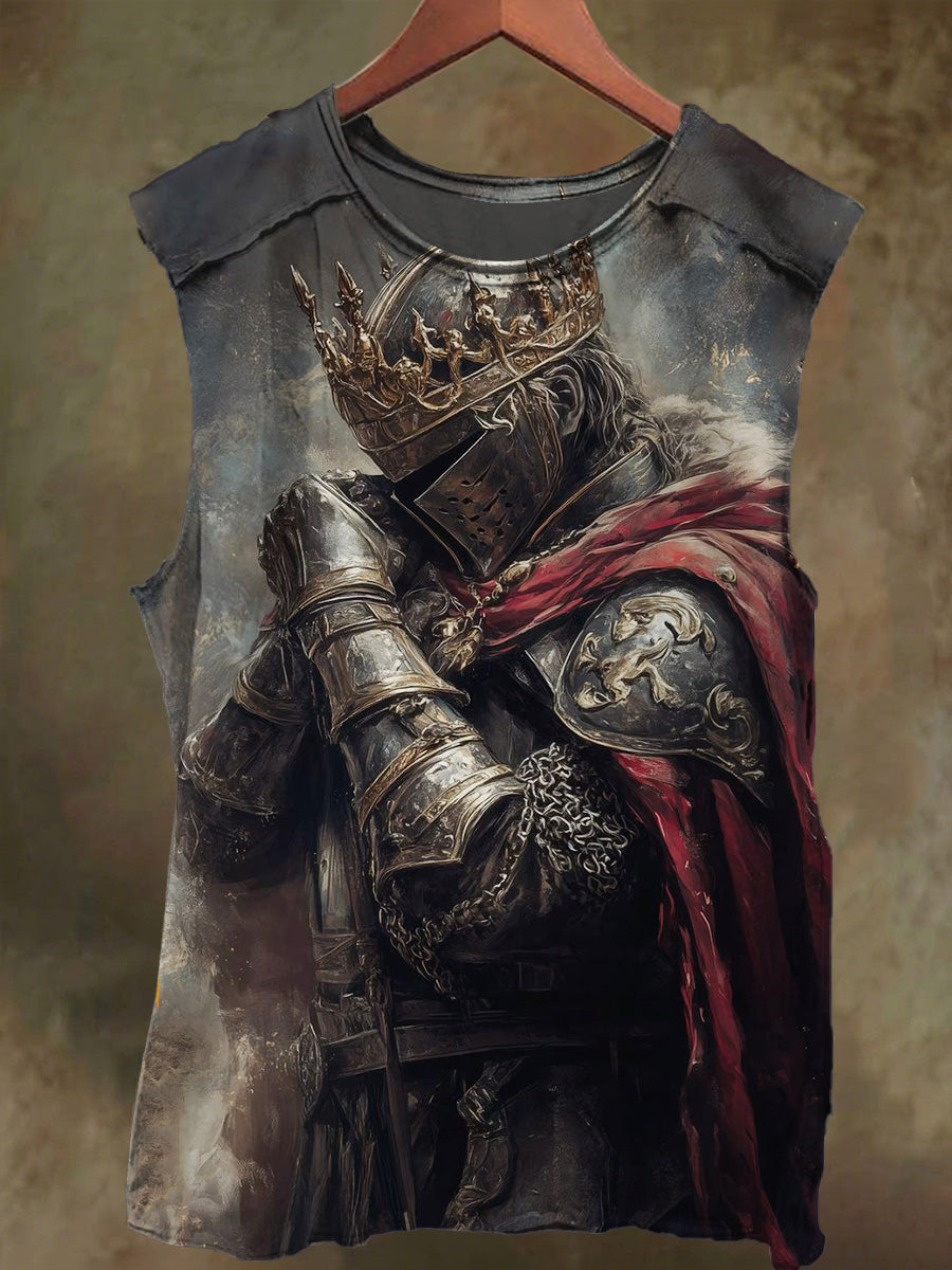 Unisex Knight's Prayer Print Casual Cotton Tank Top