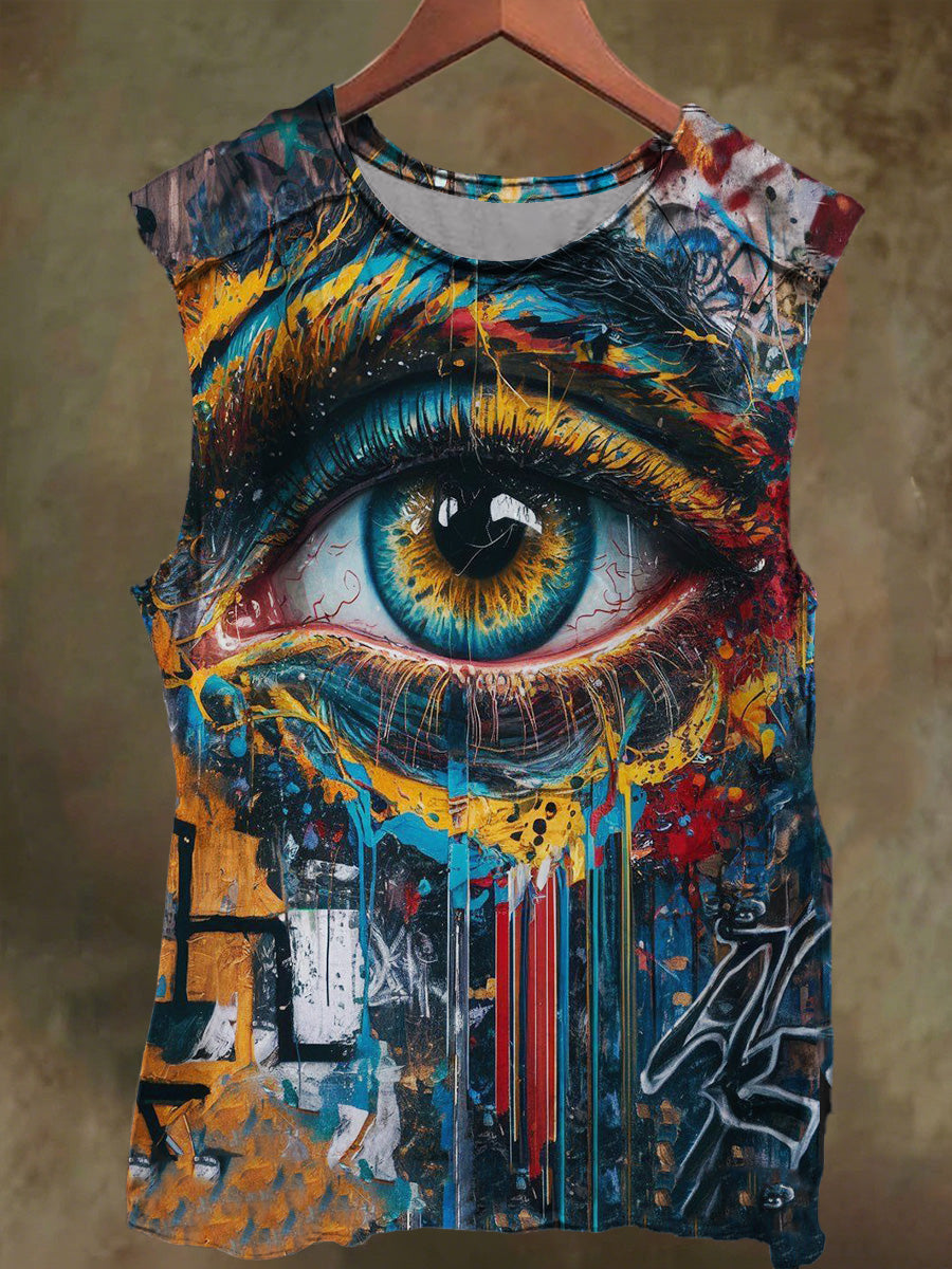 Unisex Devil's Eye Graffiti Print Casual Cotton Tank Top