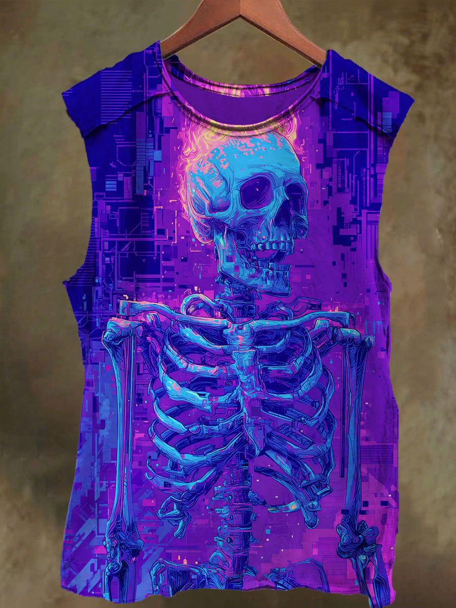 Unisex Fluorescent Skull Print Casual Cotton Tank Top