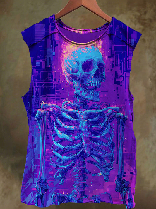 Unisex Fluorescent Skull Print Casual Cotton Tank Top