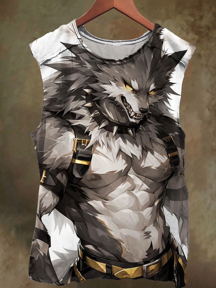 Unisex Wolf Beast Print Casual Cotton Tank Top
