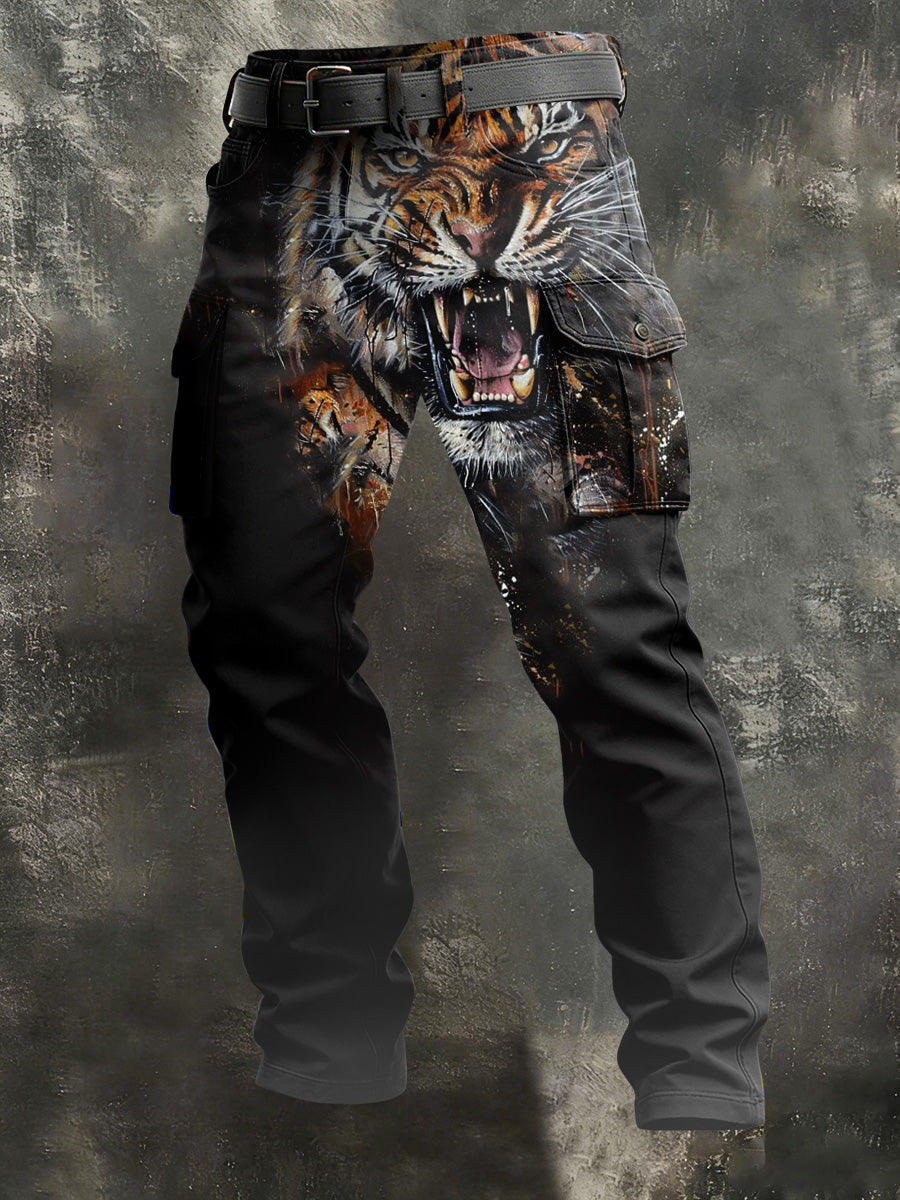 Men's Tiger Gradient Print Casual Pants
