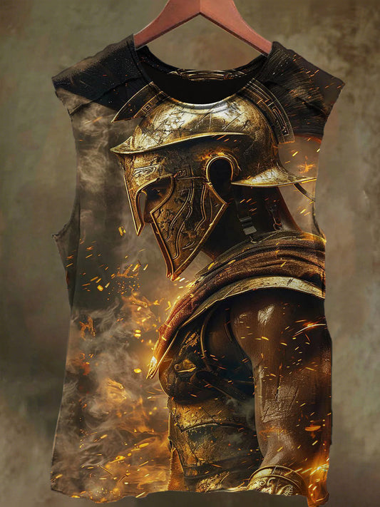 Unisex Flame Knight Print Casual Cotton Tank Top