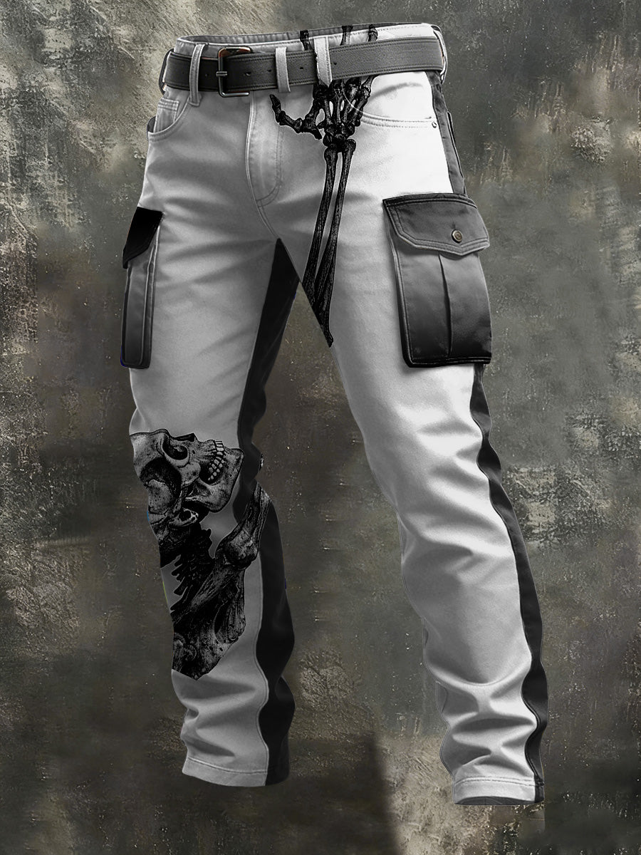 Men's Casual Pants with Skeleton Print Featuring a Man Climbing
