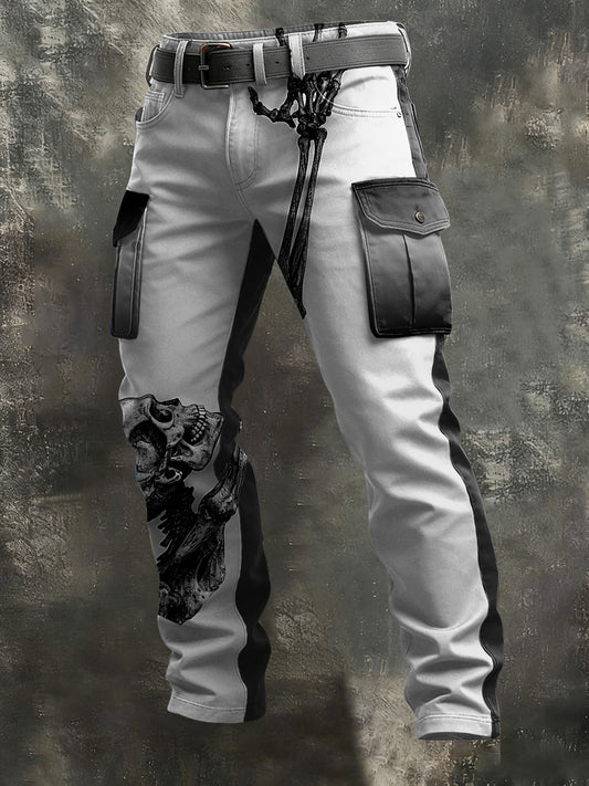 Men's Casual Pants with Skeleton Print Featuring a Man Climbing