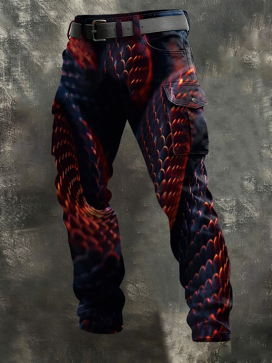 Men's Gothic Snake-Scale Print Casual Pants