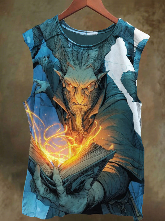 Unisex Horned Spirit Print Casual Cotton Tank Top