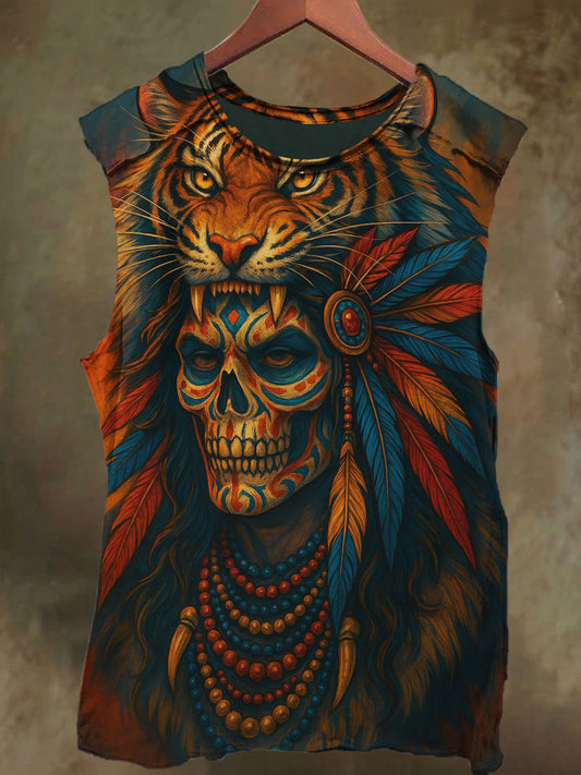 Unisex African-inspired skull print cotton tank top