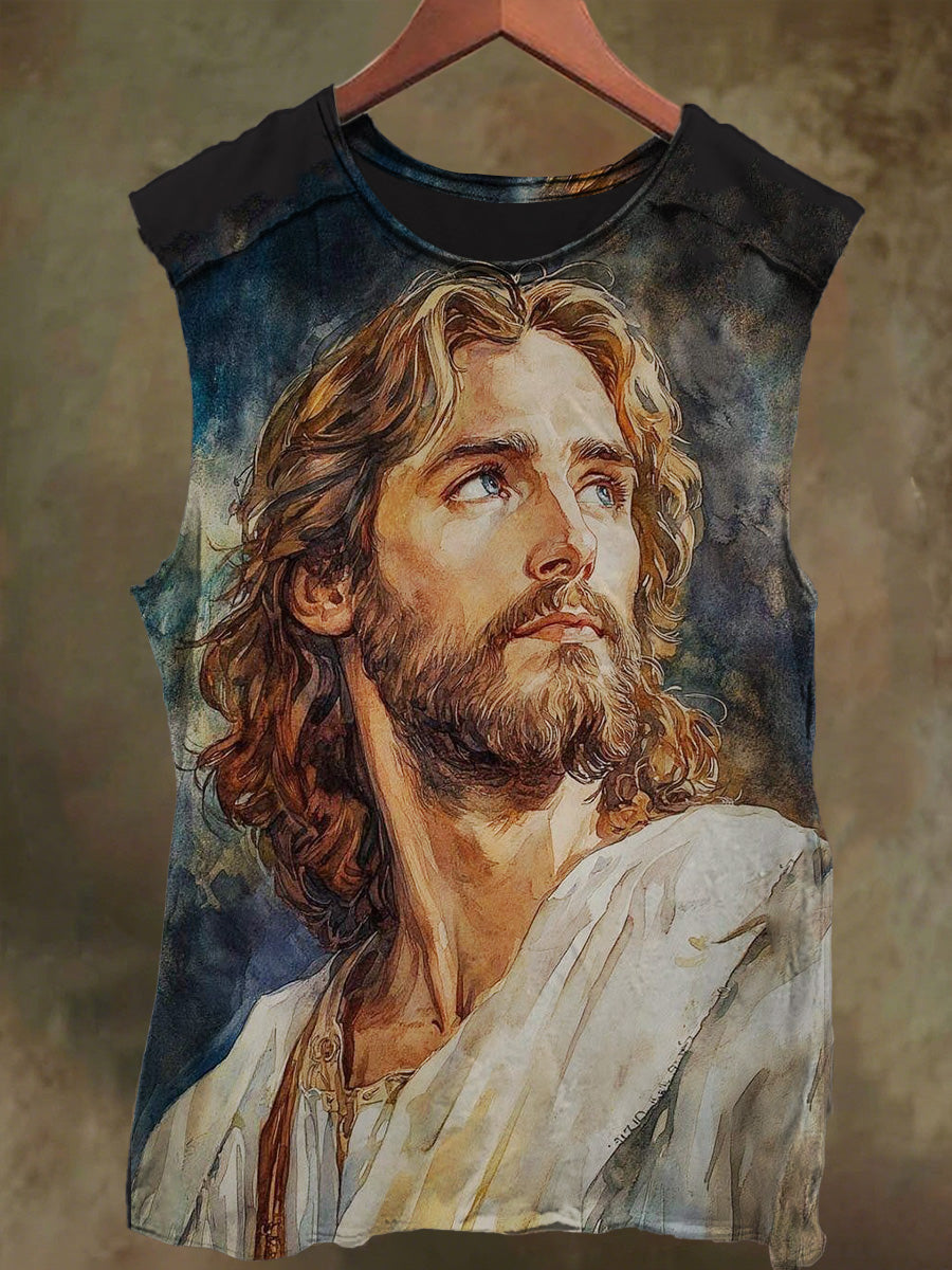 Unisex Jesus Print Casual Cotton Tank Top