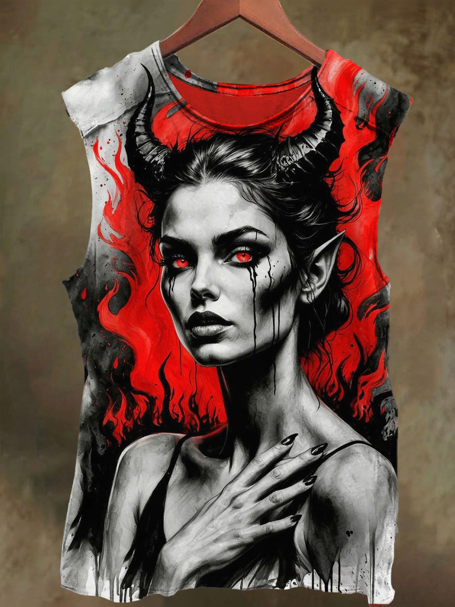 Unisex Women's Cow Demon King Print Casual Cotton Tank Top