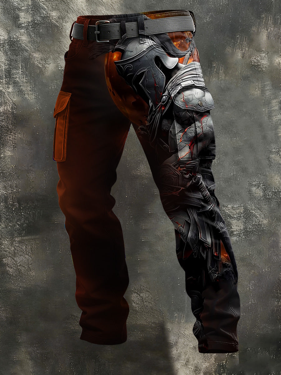 Men's Cross Moonlight Knight Prayer Print Casual Pants