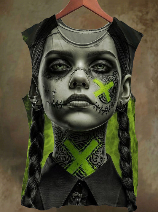 Unisex Gothic Dark Girl Print Casual Cotton Tank Top