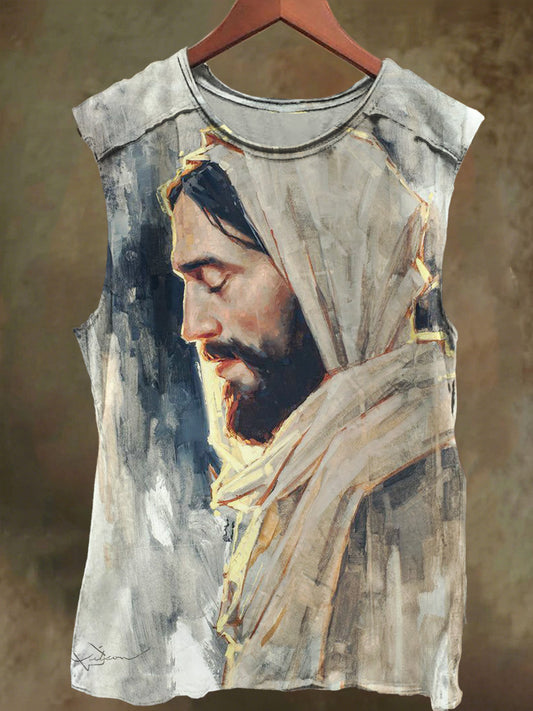 Unisex Jesus Light and Shadow Print Casual Cotton Tank Top
