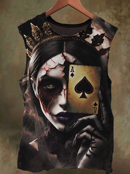 Unisex Poker Vampire Girl Print Casual Cotton Tank Top