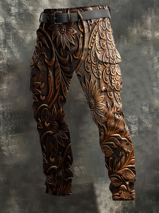 Men's Leather-Patterned 3D-Printed Casual Trousers