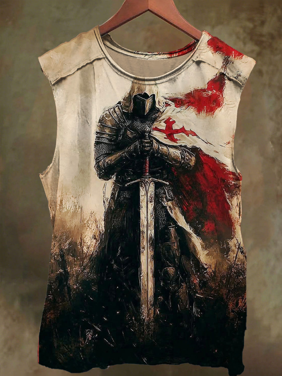Unisex Knight Crusader Print Casual Cotton Tank Top