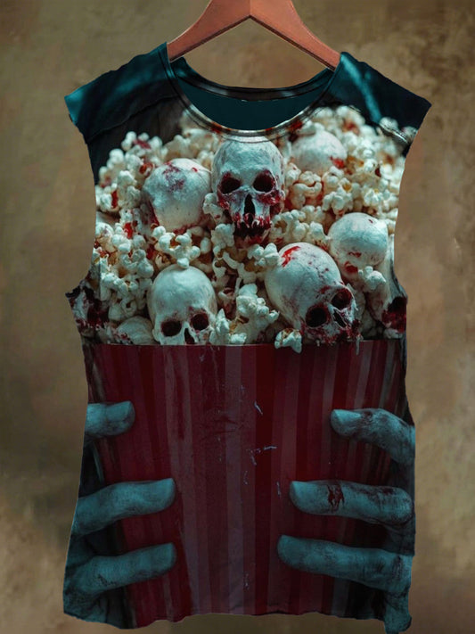 Unisex Skeleton Popcorn Print Casual Cotton Tank Top