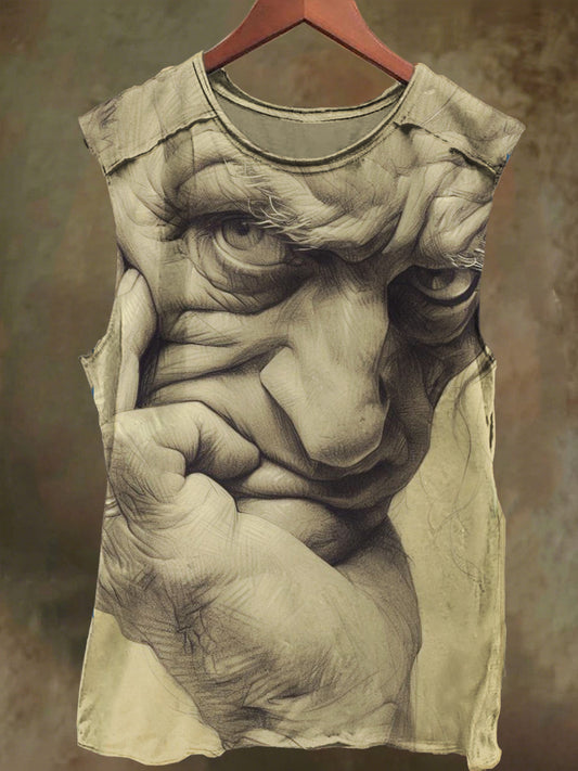 Unisex Abstract Elderly Cartoon Print Casual Cotton Tank Top