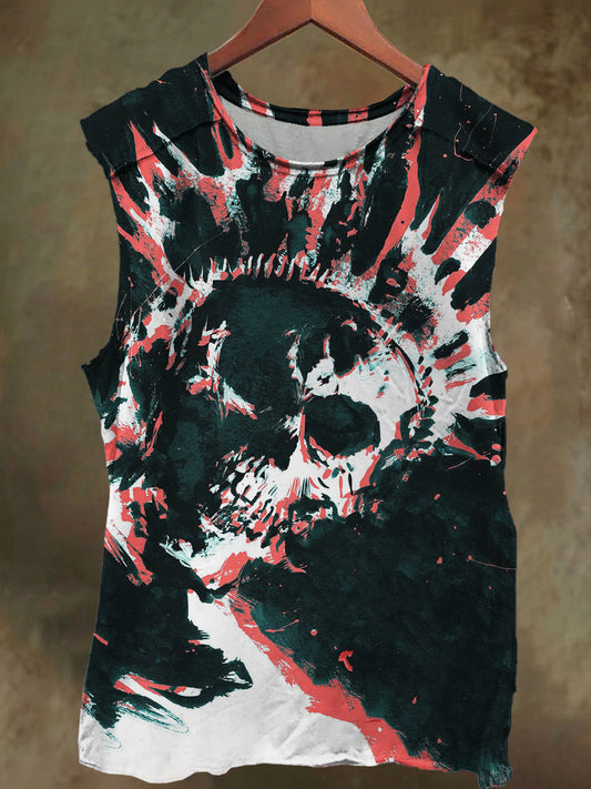 Unisex Crown Skull Shadow Print Casual Cotton Tank Top
