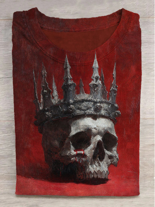Blood Crown Skull Print Crew Neck Short Sleeve T-Shirt